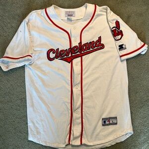 Vintage 80s Cleveland Indians Starter MLB Baseball Jersey Large Embroidered
